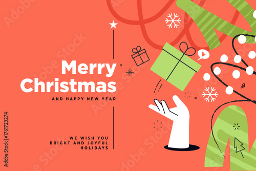 Merry Christmas and Happy New Year banner. Vector illustration for website banner, social media banner, greeting card, marketing material.