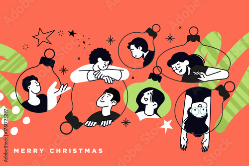 Merry Christmas and Happy New Year banner. Vector illustration for website banner, social media banner, greeting card, marketing material.