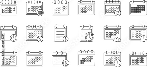 Calendar, Scheduling, and Deadline Line Icons Set