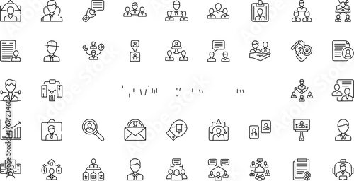 Human Resources, Recruitment, and Team Structure Line Icons Mega Set