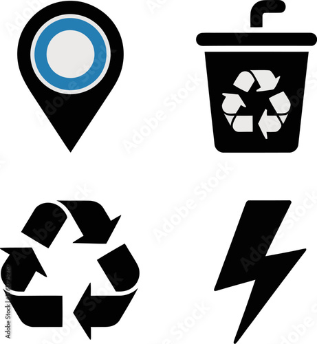 Set of environmental icons including recycling location and energy simple flat vector design element for web and mobile apps on transparent background
