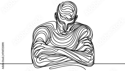 Single line human figure with waves — symbol of stress, anxiety, and tension. Concept for mental health, psychology, and wellness design. 