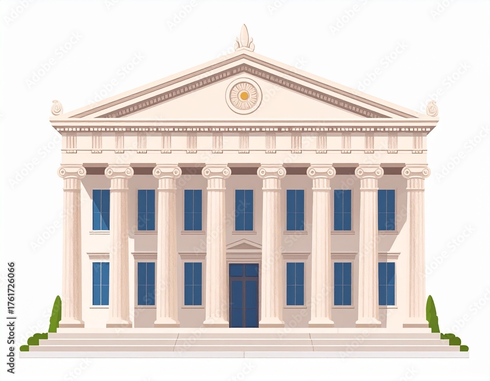Fototapeta premium Elegant Bank Building Illustration with Pillars and Classical Design Elements