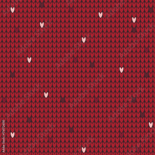 Seamless knitted fabric pattern. Cozy, festive red background imitating knitted texture. Print for wallpaper, paper, fabric, textiles, vector graphics