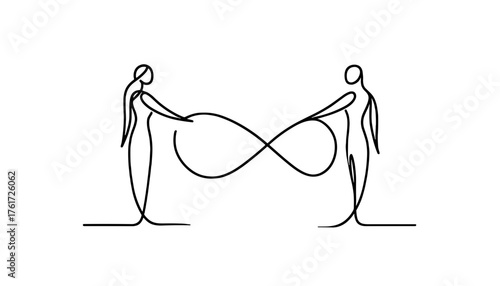 Single line vector of couple holding infinity sign — symbol of unity and balance. Perfect for HR, social impact, branding, or emotional design concepts.