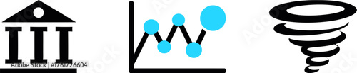 Set of financial and weather icons simple line vector design element for web and mobile apps on transparent background