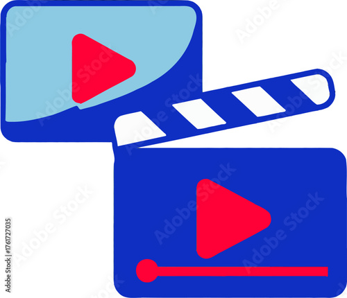 Movie clapperboard and video player icons simple vector illustration for film production and media projects on transparent background