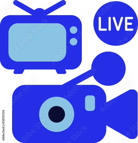 Live streaming vector icon set flat design illustration for broadcasting and online video content on transparent background