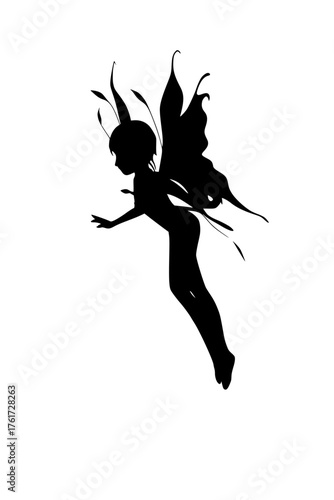 Enchanting fairy silhouette gracefully takes flight, inspiring fantasy and imagination for whimsical designs and magical storytelling projects