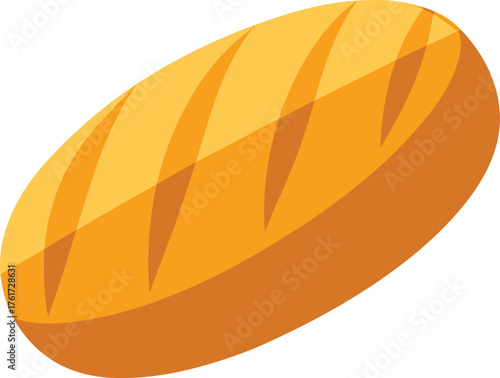 Italian bread loaf with diagonal scoring, fresh baked bread silhouette, isolated vector.