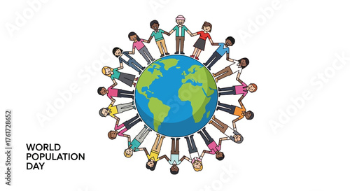 World Population Day Illustration with People and Globe