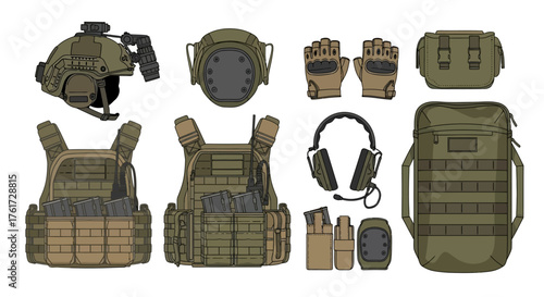 Tactical Military Gear Set Helmets, Vests, Gloves, Pouches, and More - Essential Equipment