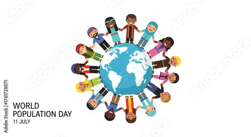 World Population Day A Diverse Group of People United Around the Globe, Celebrating Humanity