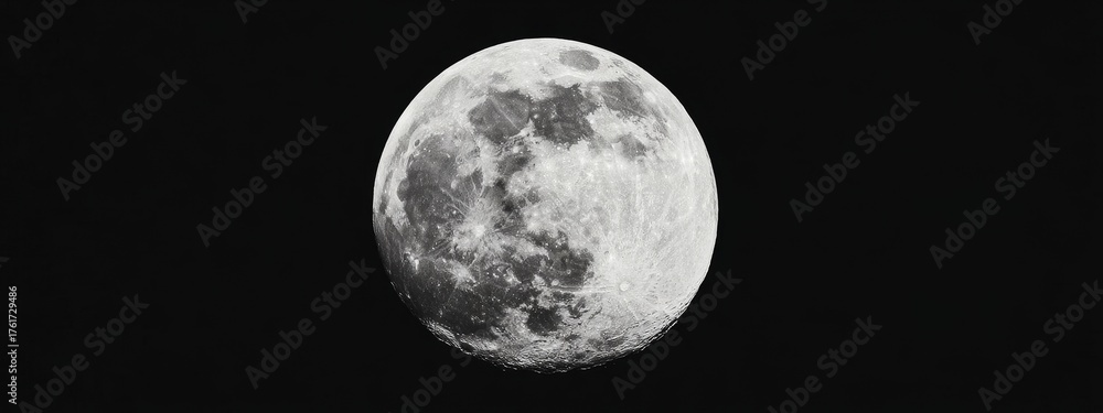 Naklejka premium Moon surface illuminated with detailed craters and textures, cinematic high-contrast light in deep space, astrophotography of celestial grandeur