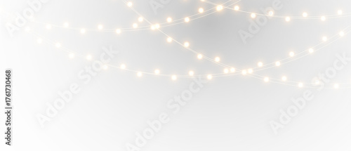 PNG Christmas lights with glowing bulbs for holiday cards and banners overlay background
