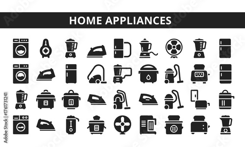 Collection of home appliances icons isolated on white background