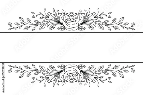 Elegant floral border design with roses and leaves