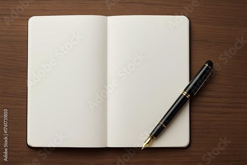 Wallpaper Mural Mockup of a blank notebook on wooden desk with luxury fountain pen Torontodigital.ca