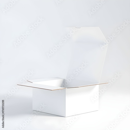 Open empty white cardboard box isolated against a plain white background, ready for packaging.