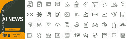 AI News EP.3 Icon Set – Symbols of Artificial Intelligence, Machine Learning, and Tech Communication