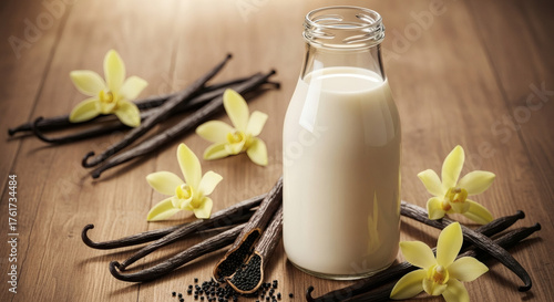 Bottle of milk with flowers