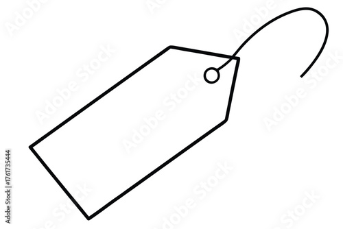 Minimalist line drawing of a price tag or label with string attachment