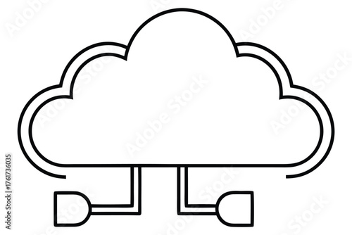 Minimalist cloud computing representation connecting to distributed data nodes graphically depicted