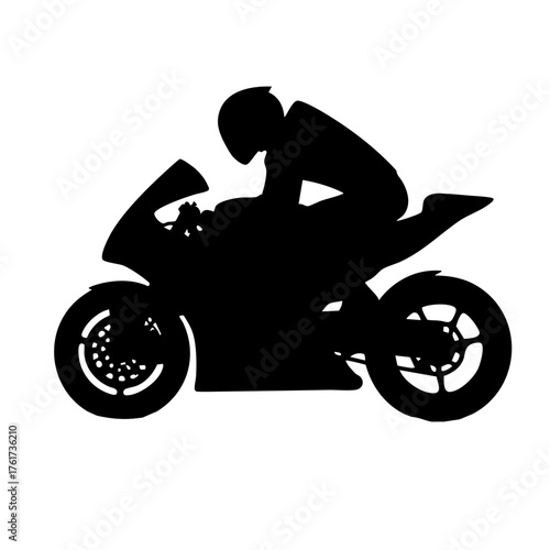 Silhouette of a motorcycle rider leaning on a sports bike  