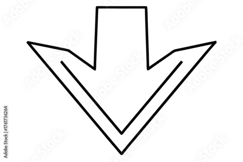 Stylized Down Arrow Illustration with Geometric Design and Double Line Detail