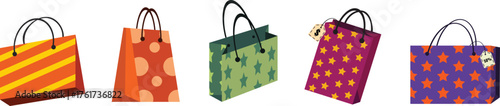 Set Colorful Pattern of Shopping Bags with Sale and Price Tag