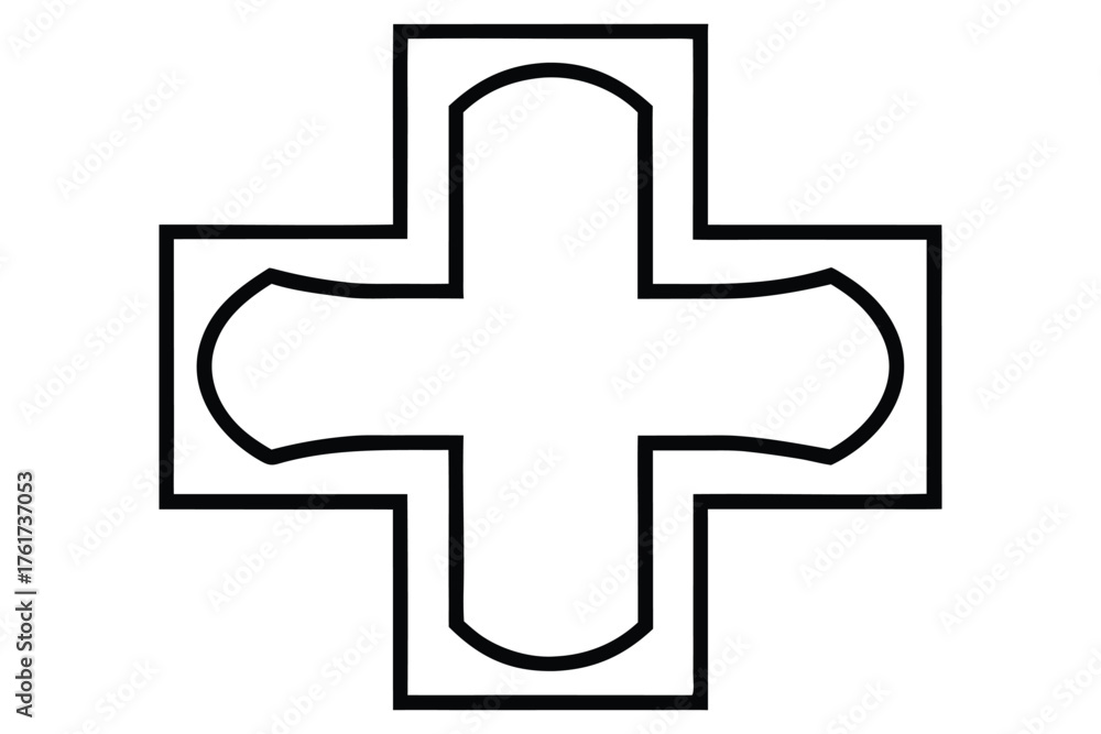 Obraz premium Black and white Christian cross symbol with rounded corners and outlined frame