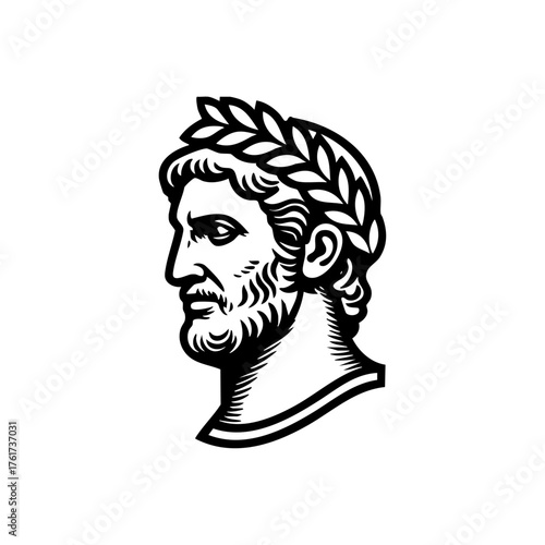 Profile of a Roman emperor with a laurel wreath, representing authority, leadership, and classical Roman heritage.