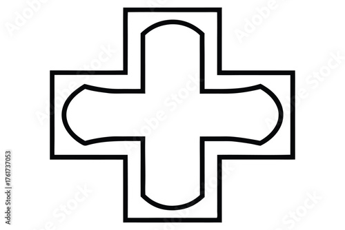 Black and white Christian cross symbol with rounded corners and outlined frame