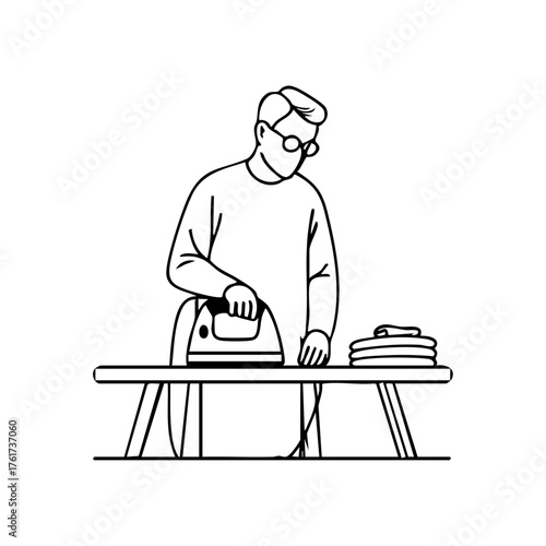 A man ironing freshly sewn clothes, symbolizing careful tailoring and garment finishing.