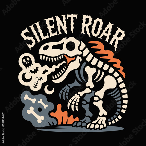 Silent Roar Dinosaur Skeleton Halloween Graphic