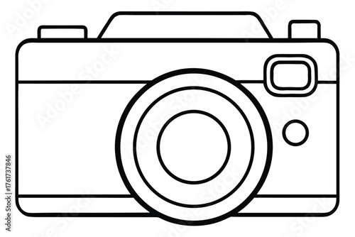Stylized Outline of a Vintage Camera with Circular Lens and Simple Design