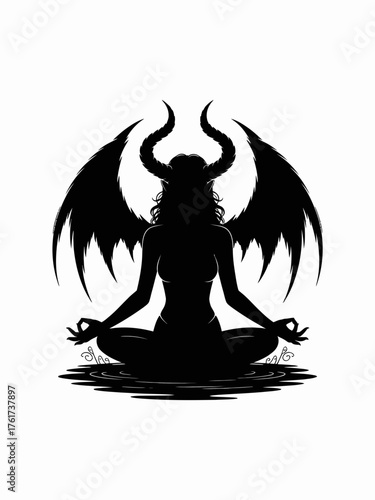 Silhouette of a Demon Woman Meditating
