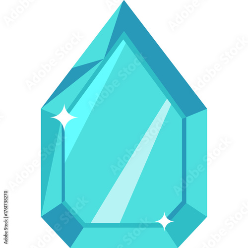 Sparkling Cyan Gemstone With Faceted Surfaces Reflecting Light On A White Background