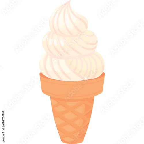 Soft Serve Ice Cream Cone Delight A Swirled Vanilla Treat in a Waffle Cone on a White Background