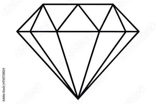 Simple Black Outline Drawing of a Diamond Gemstone, Isolated on White Background