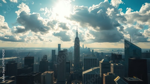 Fototapeta Naklejka Na Ścianę i Meble -  A stunning view of the new york city skyline with dramatic clouds above