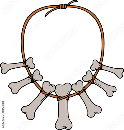 Vector image of a necklace with bone and tooth decoration.