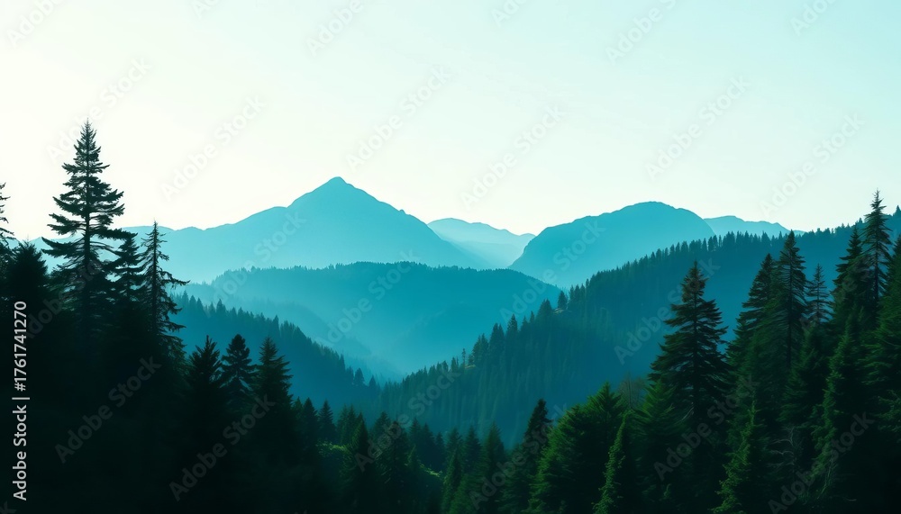 Obraz premium Abstract green forest and mountain silhouette landscape Environment conservation, nature background, spring, nature