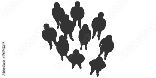 CAD Drawings. Silhouette Group people isolated on white background. standing. Top view. Vector illustration.