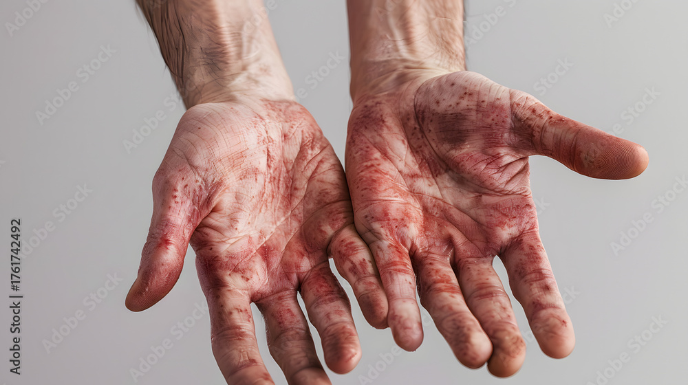 Fototapeta premium Young man with hand foot and mouth disease
