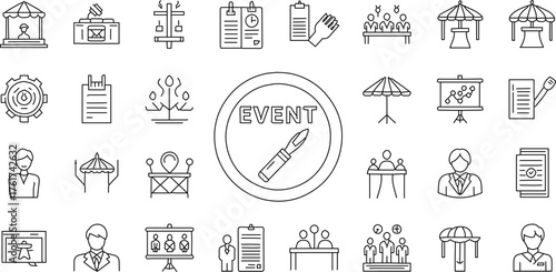 Event Planning and Business Conference Line Icons Set