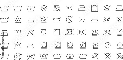 International Laundry Care Symbols Line Icon Set