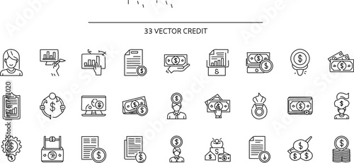 Credit, Finance, and Banking Line Icons Set