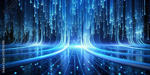 Futuristic Blue Data Stream: Cybersecurity & Technology Stock Photo