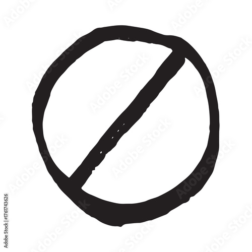 Hand drawn prohibition sign No entry symbol Black circle with cross line clipart in doodle style Ban Restriction Forbidden stop Single element for print, web, design